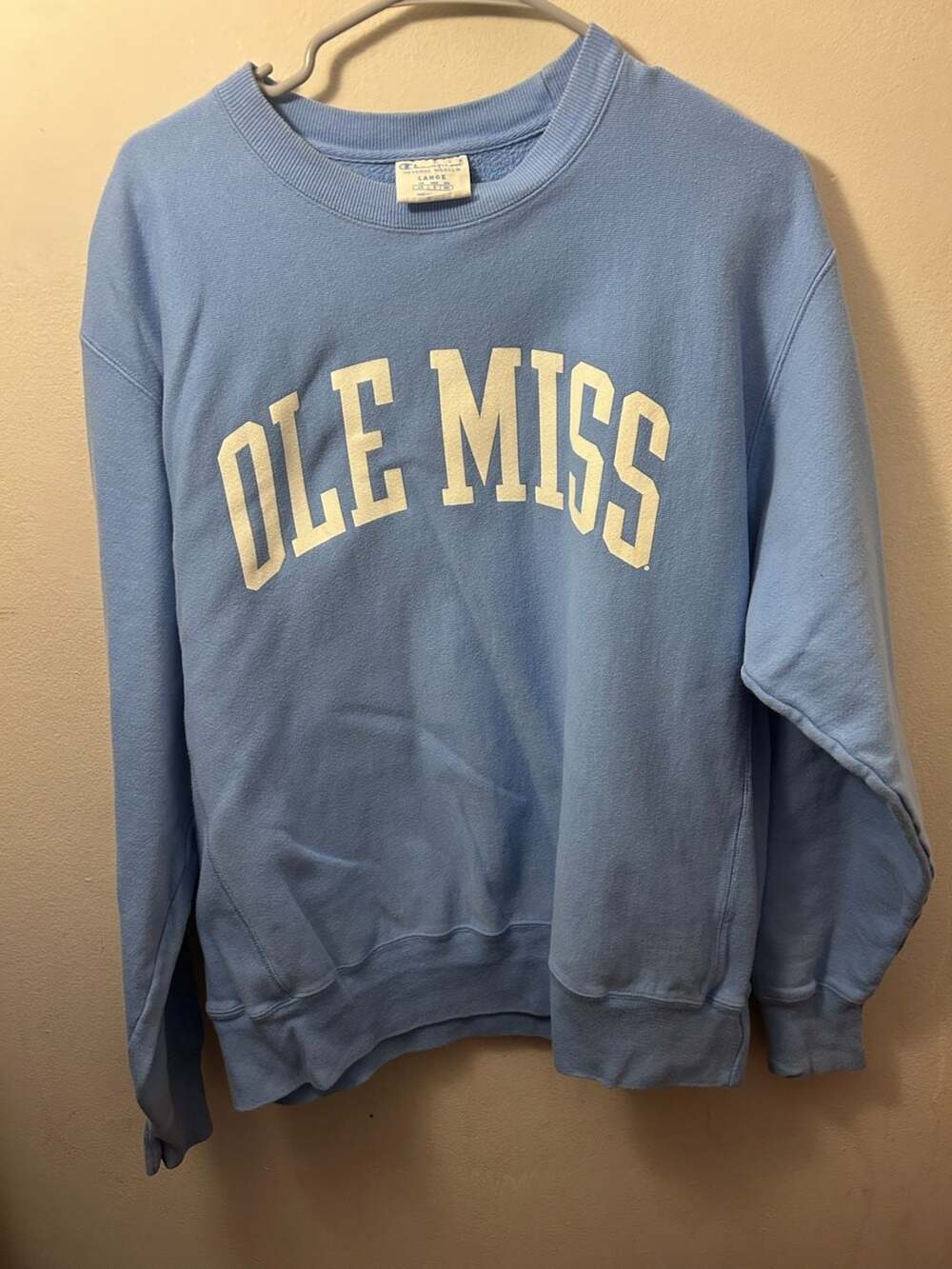 Champion Reverse Weave Ole Miss Sweatshirt Light Blue Size Large